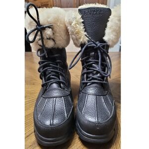 Lauren Ralph Lauren Quinta Black Leather Faux Fur Lined Duck Boots 6.5B 0862 G10